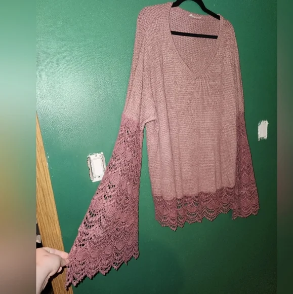 And the why L mauve waffle knit belle sleeve top - Picture 2 of 6